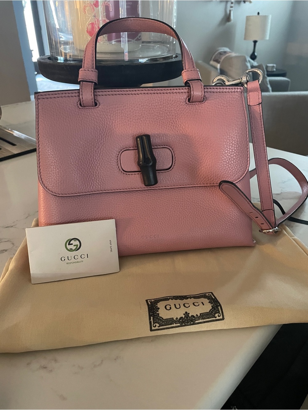 Gucci Pink Leather Top-Handle Satchel with Bamboo Accent